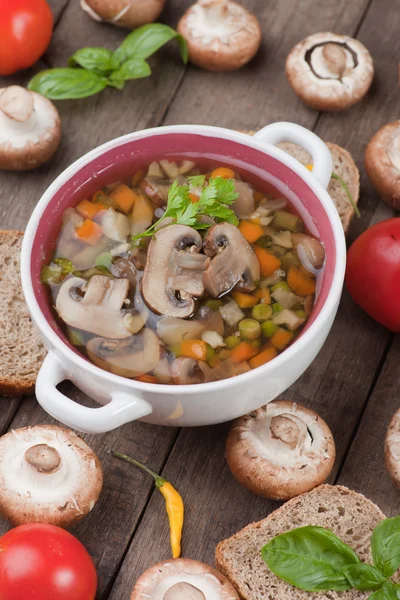 Clear mushroom soup — Stock Photo, Image