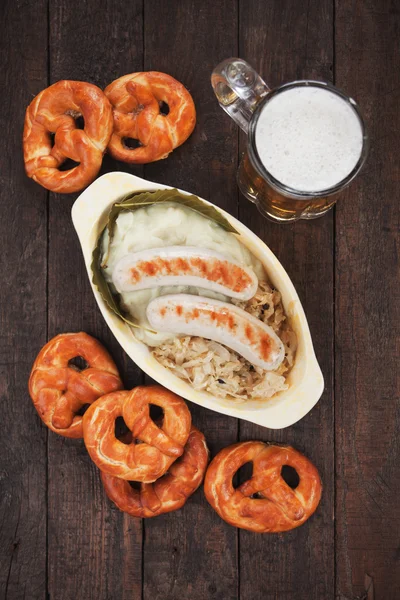 German white sausage with sauerkaraut