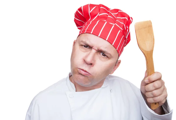 Chef irritado isolado em branco — Fotografia de Stock