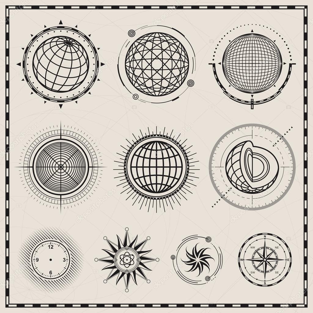 Abstract Globe and Compass Symbol
