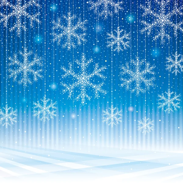 Copos de nieve abstractos fondo azul . — Vector de stock