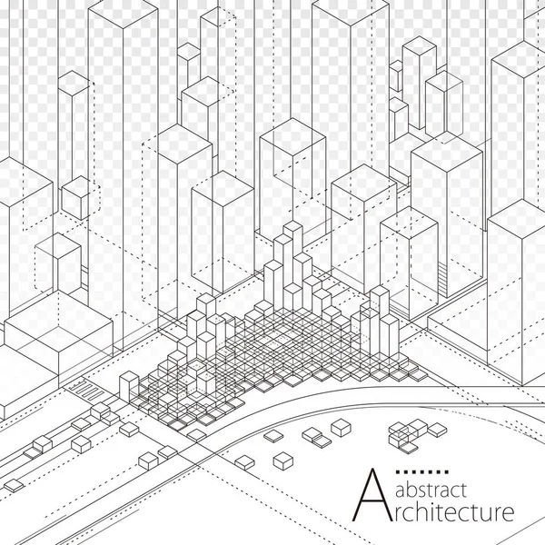 Architektur Hochbau Perspektive Design Abstrakte Moderne Städtische Linie Zeichnung Hintergrund — Stockvektor