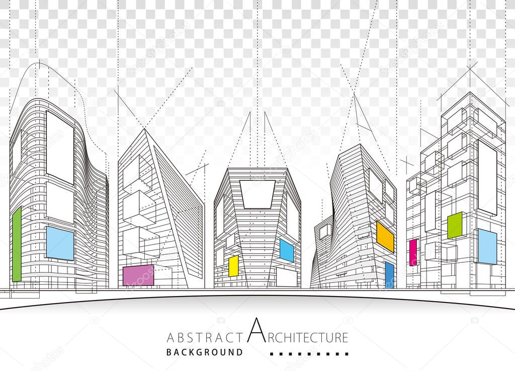 Architecture building construction perspective design,modern urban building line drawing abstract background.