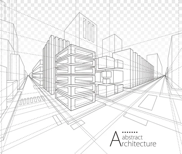 Architektura Budowa Perspektywa Projektowa Abstrakcyjny Rysunek Nowoczesnej Linii Zabudowy Miejskiej — Wektor stockowy