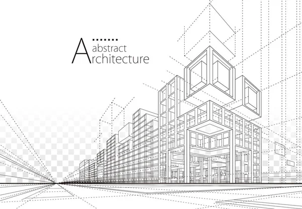 Architektur Hochbau Perspektiventwurf Abstrakte Moderne Städtebauliche Linienzeichnung — Stockvektor