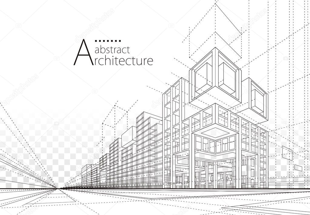 Architecture building construction perspective design,abstract modern urban building line drawing.