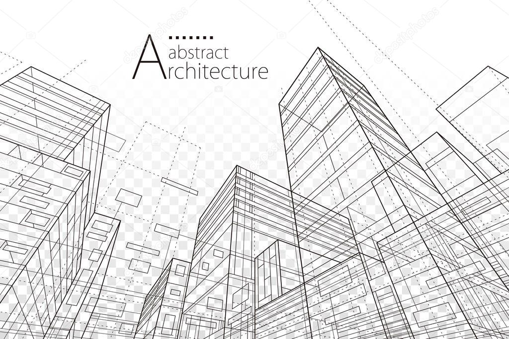 Modern architecture urban. Architecture building construction perspective line drawing design abstract background.