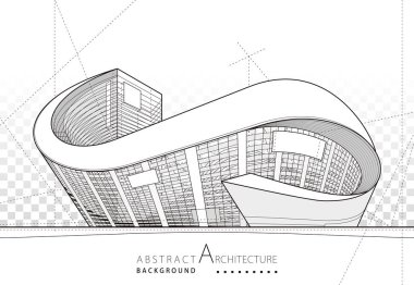 Soyut modern mimari tasarımı, Mimari bina inşaat perspektifi çizimi arka plan çizimi.
