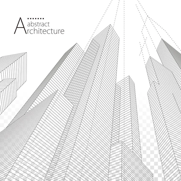 3Dイラスト線形想像図 建築都市建築設計 建築現代抽象的な背景 — ストックベクタ