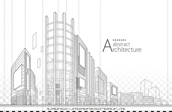 Εικονογράφηση Γραμμικό Σχέδιο Αρχιτεκτονική Φαντασίας Πολεοδομικός Σχεδιασμός Κτιρίων Αρχιτεκτονική Μοντέρνο — Διανυσματικό Αρχείο