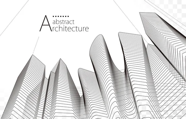 Illustration Dessin Linéaire Noir Blanc Imagination Architecture Bâtiment Fond Abstrait — Image vectorielle