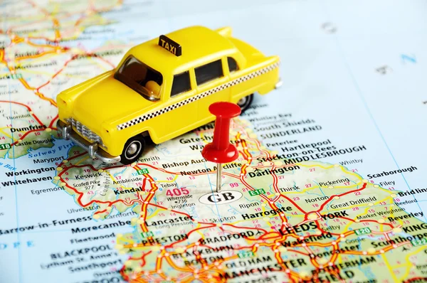 Gran Bretagna mappa pin taxi — Foto Stock