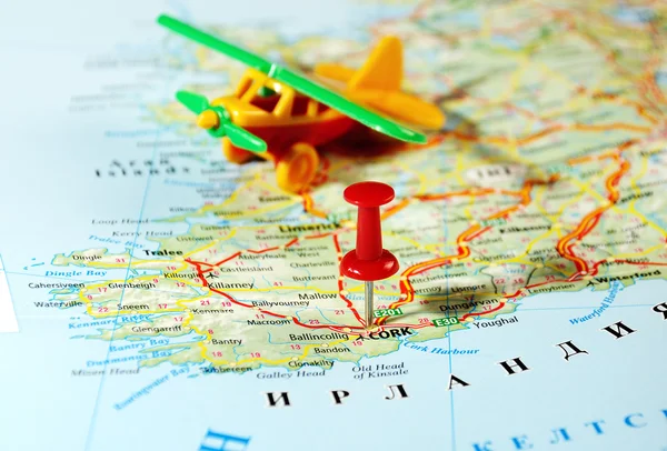 Cork  Ireland  ,United Kingdom  map airplane — Stock Photo, Image