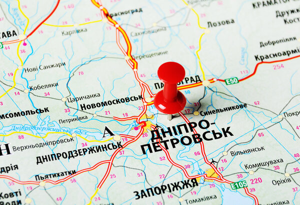 map with red pin