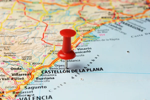 Castellon de la Plana kaart pin — Stockfoto