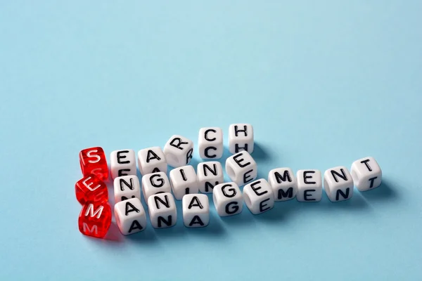 SEM Search Engine Management dices azul — Fotografia de Stock