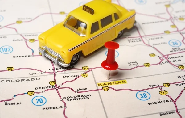 Kansan USA mapa táxi carro Fotografias De Stock Royalty-Free
