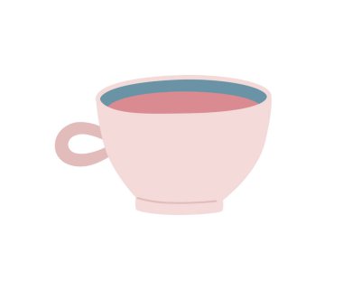 Modern, modaya uygun, beyaz bir arka planda izole edilmiş, sıcak bir içeceği olan sevimli bir kupa..