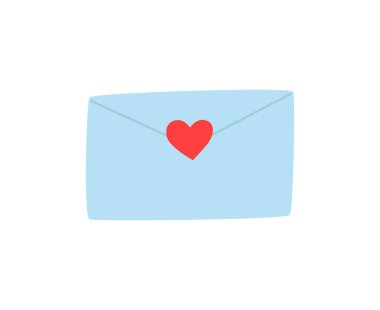 Beyaz üzerine izole edilmiş şirin bir aşk mektubu. Sevgililer Günü konsepti, vektör el çizimi illüstrasyon. Element