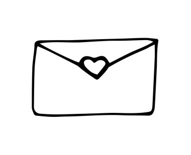 Kalp şeklinde mühürlü bir mektup, beyaz üzerine izole edilmiş..