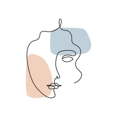 Soyut kadın yüzü, sürekli çizgi çizimi. Portret minimalist biçimi.