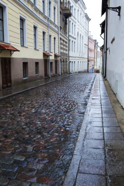 yağmur altında eski şehrin sokaklarında. Tallinn, Estonya