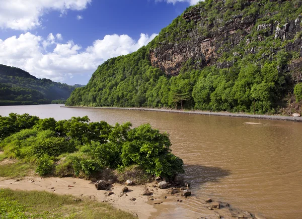 Dombok és folyó. Mauritius. — Stock Fotó