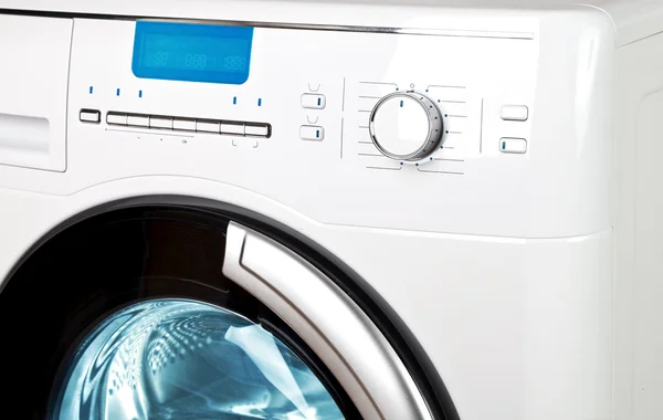 The washing machine - a close up of the display, the manhole and a choice of program — Stock Photo, Image