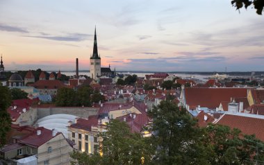 Eski kentin çatıları evining içinde görüntüleyin. Tallinn. Estonya.