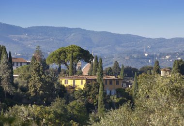 İtalya. Florence. Üstte yeşil bölümü jf şehrin görünümü