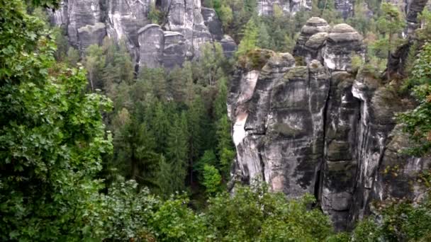 Bastei klippformation i nationalparken saxiska Schweiz, Tyskland — Stockvideo