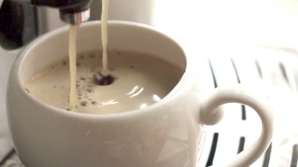 Koffie stroomt in een kopje, slow-motion — Stockvideo