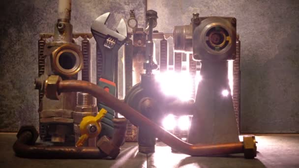 The part of gas boiler, water fittings and adjustable spanner — Stock Footage The part of gas boiler, water fittings and adjustable spanner Royalty Free Stock Footage