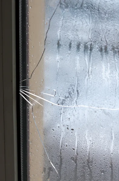 La finestra di scarsa qualità è scoppiata da un gelo — Foto Stock
