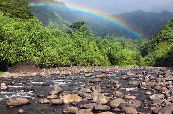 Tahiti. Polinesia. Montagna, fiume e arcobaleno — Foto Stock