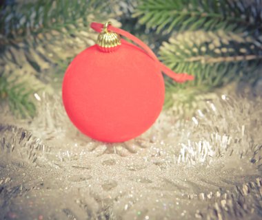 Yeni yıl top ve retro efektli dekoratif kar tanesi