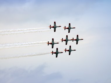 Gökyüzü karşı bir hava gösterisi uçaklarda temizleyin