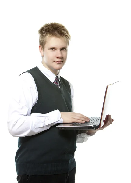 The pupil of high classes in a school uniform with a notebook — Stock Photo, Image