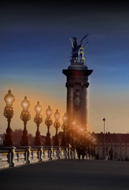 Paris'te Seine Nehri gece Alexander III köprüden
