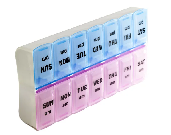 (Örneğin ilaçlar için haftanın her günü için küçük ayrımları ile plastik kutu) — Stok fotoğraf