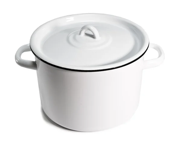 Біла емальована сковорода на білому тлі — стокове фото