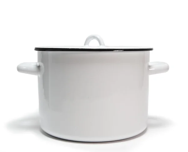 The white enameled pan on a white background — Stock Photo, Image