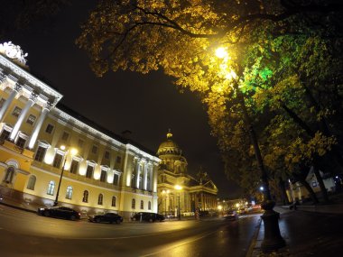 gece (Isaakievsky) Katedrali, St. Petersburg şehir merkezinin ve St. Isaac sokak