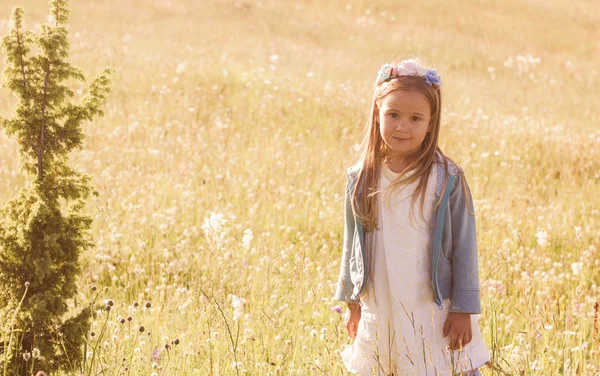 Petite fille souriante sur la prairie — Photo