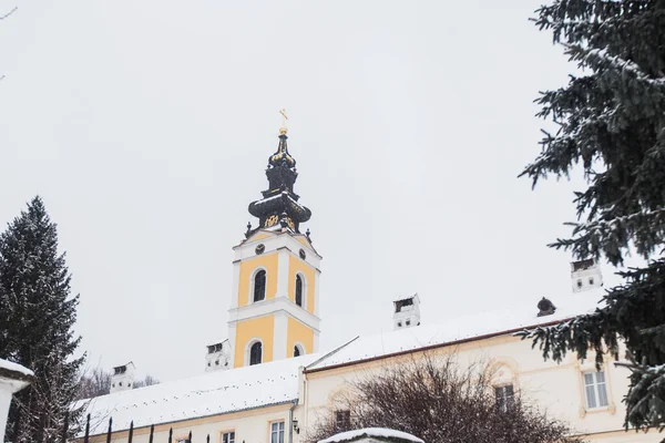 Kış Manzarası Karlı Bir Gün Ortodoks Grgeteg Manastırı Kuzey Sırbistan — Stok fotoğraf