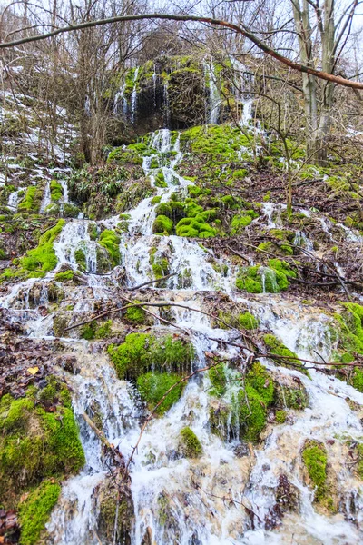 Csodálatos Vízesés Patak Erdőben Kora Tavasszal Természet Táj Vízesés Siga — Stock Fotó