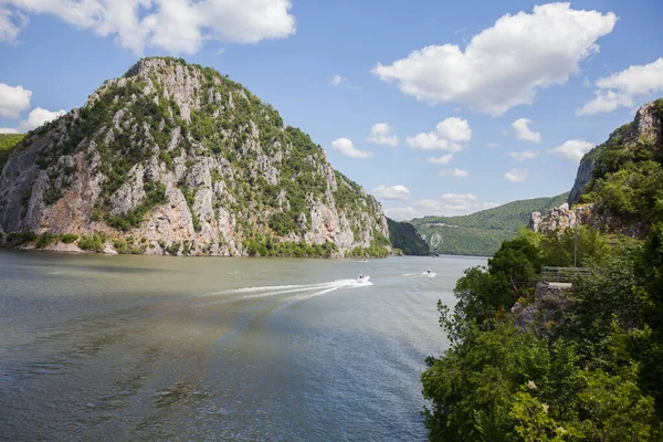 Tuna Nehri Yolcu Gemisi Güzel Doğa Manzarası Sırbistan Seyahat Hedefi — Stok fotoğraf