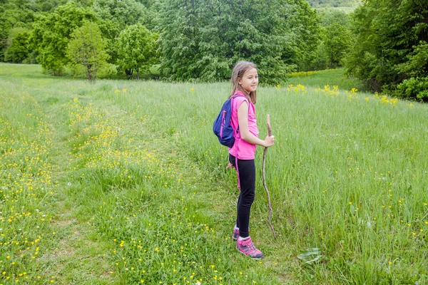 Dívka Kráčí Zelených Polích Krásný Letní Den — Stock fotografie
