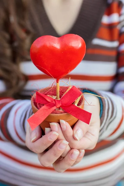 Red Heart Shape In Hands — Stock Photo, Image