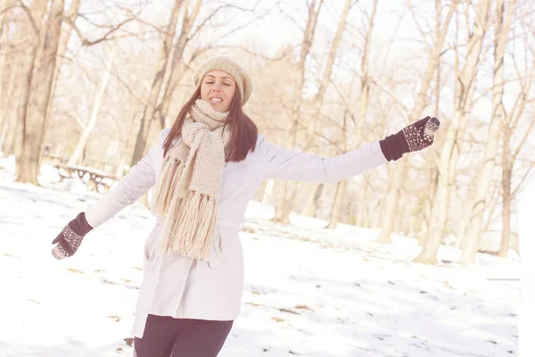 Enjoyment Happy Lovely Relaxing Young Woman Enjoying Winter — Stock Photo, Image